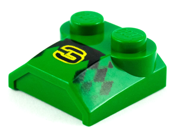 Slope, Curved 2 x 2 x 2/3 with 2 Studs and Curved Sides, Lip End with '3' and Checkered Pattern
