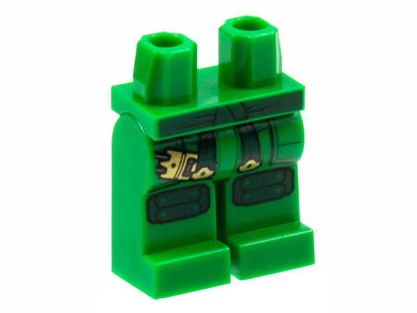 LEGO part Hips and Legs with Dark Green Sash and Knee Pads, Gold Clasp Pattern 970c00pb1221