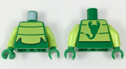 Torso Lime Chest Panel with 2 Thin Stripes Pattern (Scorpion) / Lime Arms / Green Hands