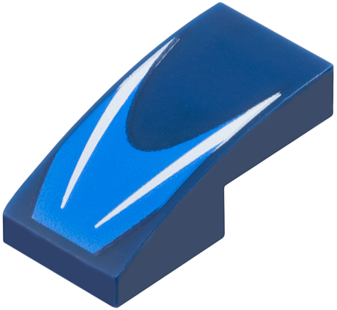 Slope, Curved 2 x 1 x 2/3 with White Stripes on Blue Chevron Pattern