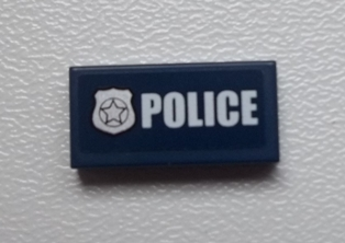 Tile 1 x 2 with Police Silver Star Badge and White 'POLICE' on Dark Blue Background Pattern (Sticker) - Set 60007