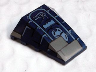 Wedge 4 x 4 Triple Curved No Studs with Dark Tan Bricks and Light Bluish Gray Eye of Horus, LEGO Brick, and Scarab Hieroglyphs Pattern