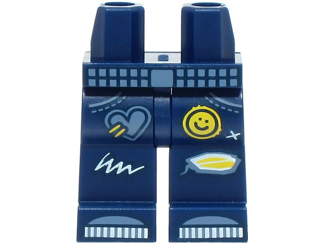 Hips and Legs with Sand Blue Belt, Jeans Pockets, and Shoes, Yellow Smile and Heart Patch, Ripped Knee, White Scribbles Pattern (BAM)