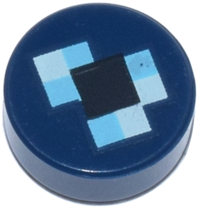 Tile, Round 1 x 1 with Pixelated Black, Medium Azure, and White Squares Pattern (Minecraft Ender Pearl)