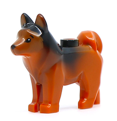 Chien, Husky avec Oreilles et Dos Marbrés Noirs et Yeux et Nez Noirs Imprimés, Motif Face et Oreilles Orange Foncé (Rouge / Cuivre)