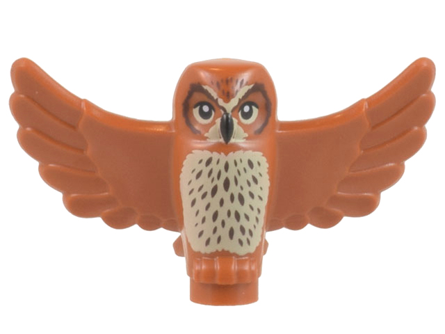 Owl, Spread Wings with Black Beak and Eyes, Tan Chest and Dark Brown Stippled Chest Feathers Pattern