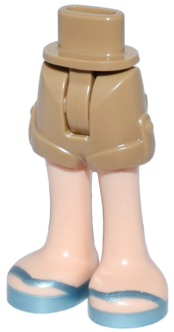 Mini Doll Hips and Shorts with Molded Light Nougat Legs and Printed Metallic Light Blue Sandals with V-Shaped Straps Pattern - Thin Hinge