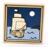 Tile 2 x 2 with Sailing Ship and Moon Pattern