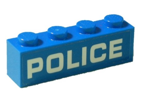 Brick 1 x 4 with White 'POLICE' Bold and Wide Font Pattern (Sticker) - Set 60239