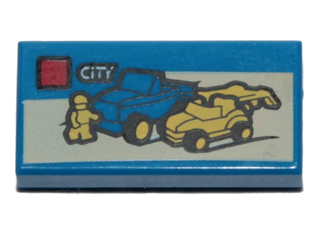 Tile 1 x 2 with Lego Dune Buggy Transporter and 'CITY' Set Box Pattern