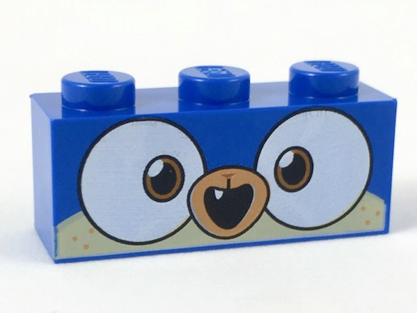 Brick 1 x 3 with Dog Face Wide Dark Orange Eyes, Medium Nougat Muzzle, Open Mouth with 1 Tooth Pattern
