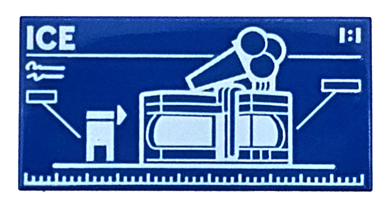 Tile 2 x 4 with White '1:1', 'ICE', Ruler, and Set 60363 Ice-Cream Shop Blueprint Pattern