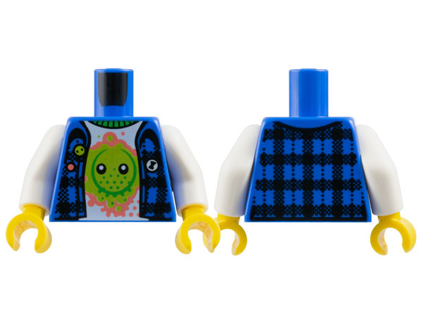 Torso Flannel Vest over White Shirt with Lime Z-Blob on Coral Splotch, Bright Green Collar Pattern / White Arms / Yellow Hands