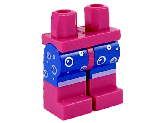 LEGO part Hips and Blue Legs with Magenta Boots, Silver Bubbles Pattern 970c07pb12