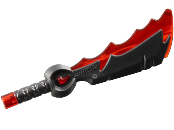 Minifigure, Weapon Sword with Molded Trans-Red Pommel, Jewel in Hilt, and Trailing Edge Pattern