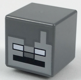 Minifigure, Head, Modified Cube with Pixelated Light Bluish Gray Face, White Eyes, Black Mouth, and Nose Pattern (Minecraft Stray)