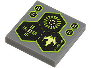 Tile 2 x 2 with 3 Hexagons, Spaceship and Alien Characters Pattern