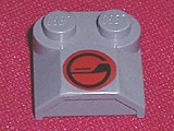 Slope, Curved 2 x 2 x 2/3 with 2 Studs and Curved Sides, Lip End with Red/Black Circle Pattern
