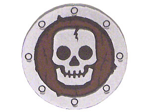 Minifigure, Shield Circular Flat Face with Skull Pattern