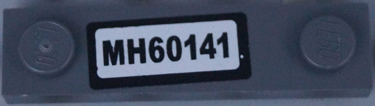 LEGO part Plate, Modified 1 x 4 with 2 Studs without Groove with 'MH60141' Pattern (Sticker) - Set 60141 92593pb036