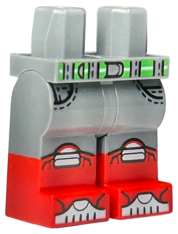 Hips and Legs with Molded Red Lower Legs / Boots and Printed Bright Green Belt with Silver Buckle, Black Stitching and Pockets, White Knee Pads and Toes Pattern