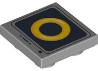 Tile, Modified 2 x 2 Inverted with Yellow Ring on Black and Dark Blue Striped Screen with Buttons Pattern