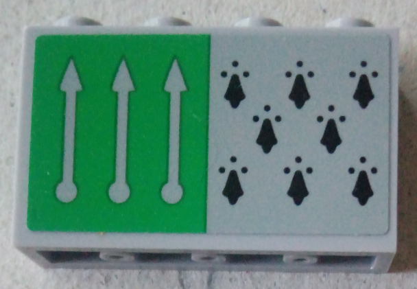 Paneel 1 x 4 x 2 met Zijkanten Steunen - Holle Studs met 8 Zwarte Spitsen en 3 Pijlen op Groene Achtergrond Patroon (Sticker) - Set 75956