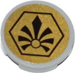 Tegel, Rond 2 x 2 met Studs-Houder Onderkant met Zwart Chima Logo in Zeshoek op Gouden Achtergrond Patroon (Sticker) - Set 70123
