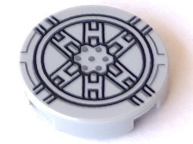 Tegel, Rond 2 x 2 met Onderste Stud Houder met Zwart SW Tie Fighter Patroon