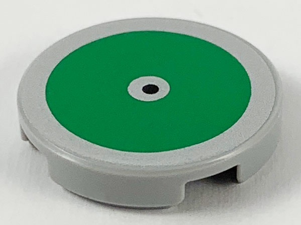 Piastrella, Rotonda 2 x 2 con Supporto Stud Inferiore con Motivo Grande Cerchio Verde e Puntino Nero al Centro