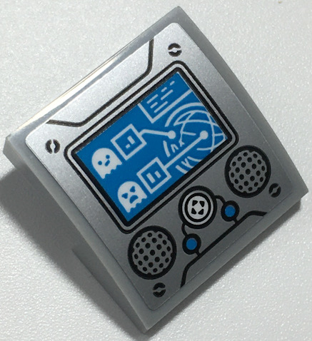 Schuin, Gebogen 2 x 2 x 2/3 with Dark Azure Screen and Buttons, White Ghosts and Directional Pad, Black Speakers on Silver Background Pattern (Sticker) - Set 70435