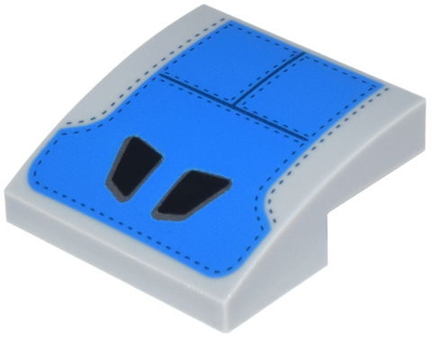 Pente, Courbe 2 x 2 x 2/3 avec Motif de Formes d'Appui-tête Noires sur Panneaux de Siège Bleus avec Coutures