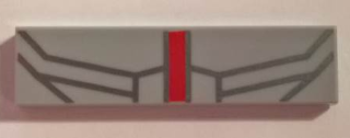 Tile 1 x 4 with Vertical Red Stripe and Dark Bluish Gray Thin Lines Pattern