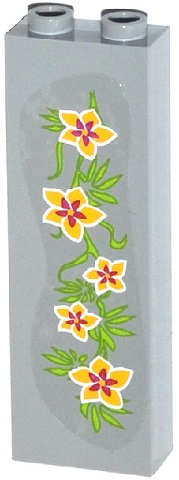 Steen 1 x 2 x 5 met 5 Gele en Magenta Bloemen en Bladeren Patroon (Sticker) - Set 41033