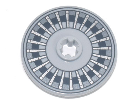 Technic, Disk 3 x 3 with Black and Dark Bluish Gray Circles with Silver Spokes Pattern