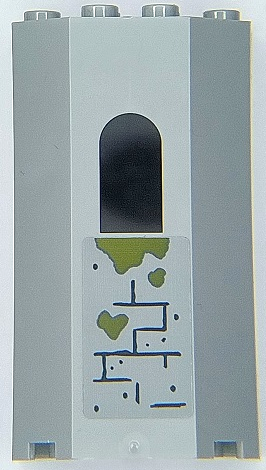Panel 3 x 4 x 6 with Window with Bricks, Dark Bluish Gray Mortar and Olive Green Moss Pattern 2 (Sticker) - Set 70435