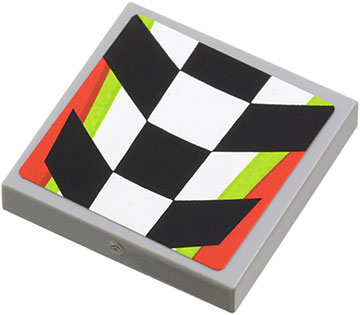 Tile 2 x 2 with Checkered Pattern with Red and Lime Border (Sticker) - Set 4433