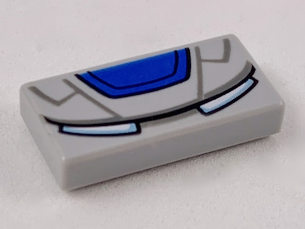 Tile 1 x 2 with Blue Trapezoid and Metallic Light Blue Eyes (Iron Man Forehead) Pattern