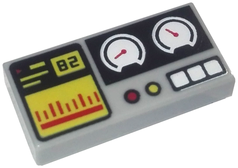 Tile 1 x 2 with Black '82', Yellow and Red Bar Chart and Buttons, White Gauges Pattern