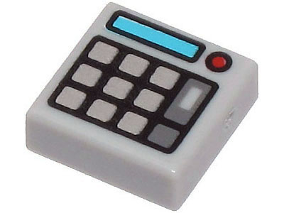 Tile 1 x 1 with Keypad Buttons, Medium Azure Screen and Red Light (Calculator) Pattern