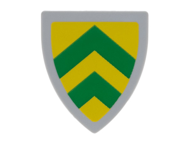 Minifigure, Shield Triangular  with Green Chevrons on Yellow Background Pattern
