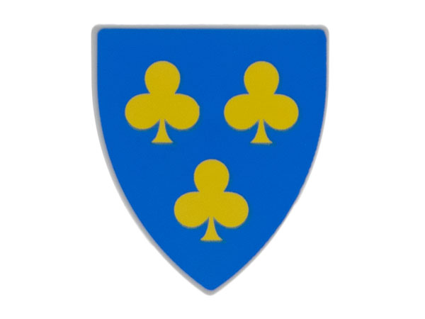 Minifigure, Shield Triangular  with 3 Yellow Trefoils on Blue Background Pattern