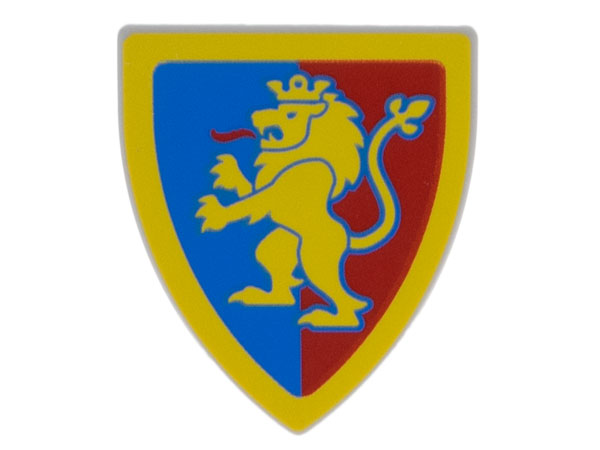 Minifigure, Shield Triangular  with Yellow Lion with Raised Foot on Blue and Red Background with Border Pattern
