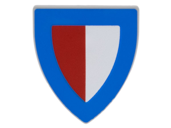 Minifigure, Shield Triangular  with Blue Border and Red and White Halves Pattern