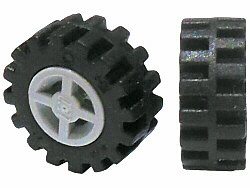 Wheel 8mm D. x 6mm with Black Tire 15mm D. x 6mm Offset Tread Small - Band Around Center of Tread (4624 / 87414)