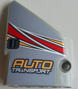 Technic, Panel Fairing #14 Large Short Smooth, Side B with 'AUTO TRANSPORT' and Bright Light Orange, Red and White Curved Stripes Pattern (Sticker) - Set 42098