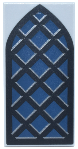 Tile 2 x 4 with Dark Blue Arched Window with Black Frame and Lattice Pattern