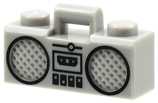Minifigure, Utensil Radio Boom Box with Bar Handle with Black Cassette Player, Switches and Rimmed Speakers Pattern