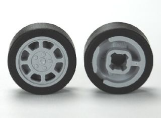 Wheel 11mm D. x 6mm with 8 Spokes with Black Tire 14mm D. x 6mm Solid Smooth (93593 / 50945)