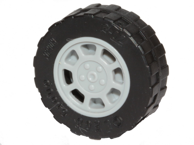 Wheel 11mm D. x 6mm with 8 Spokes with Black Tire 17.5mm D. x 6mm with Shallow Staggered Treads - Band Around Center of Tread  (93593 / 92409)
